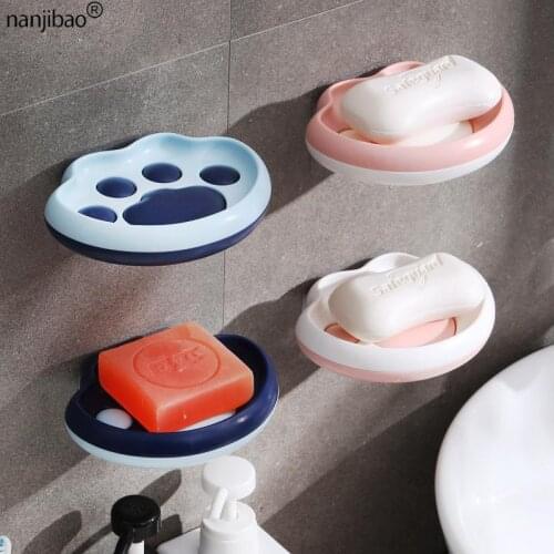 Cute Cats Claw Soap Box Sucker Wall-Mounted Soap Holder Creative Perforated-Free Drain Soap Storage Toilet Bathroom Accessories