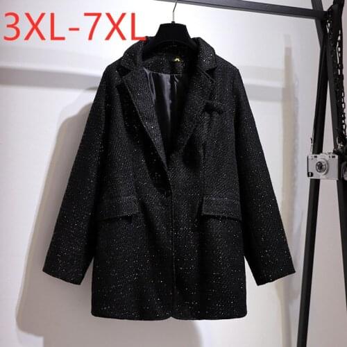 New Ladies Autumn Winter Plus Size Blazer For Women Large Long Sleeve Loose Casual Sequins Black Blazer Coat 3XL 4XL 5XL 6XL 7XL