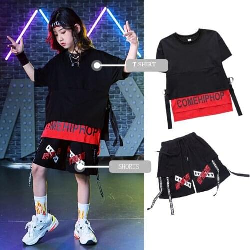 Pally elves Summer 2020 Child Set Loose Shirt Ribbon Shorts Hiphop Style Dancewear