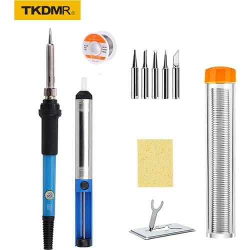 TKDMR Adjustable Temperature Soldering iron electric Kit 60W 220V 110V welding Ceramic heater 5PCS tip Solder paste Repair tools