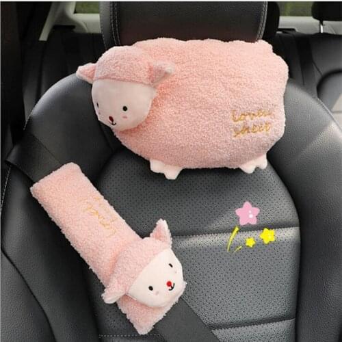 Car headrest neck pillow female cute cartoon pair of car seat neck pillow creative with Seat belt cover decoration Car Interior