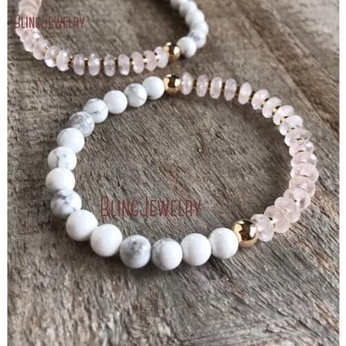 Marbre Effect Turquoises Stretch Bracelet Bridesmaid Jewelry ROSE Quartzs RONDELLE Beaded Bracelet BM31780