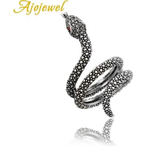 Size 7-9 Cool Red Eye Black CZ Big Snake Ring Jewelry For Men and Women Vintage Jewelry