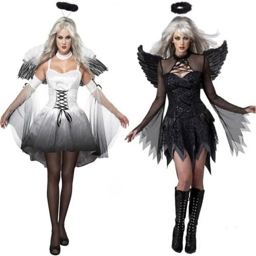 Deluxe Fallen Angel Dark Gothic Black Halloween Fancy Dress Adult Costume