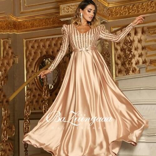 Luxury Evening Dresses Long Elegant Woman Evening Gown Plus Size V-neck Party Sequins BAZIIINGAAA 2021 Wedding