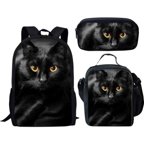 Children Bagpack Cute Black Cat 3D Print Teenager Girls Schoolbag 3Pcs/Set School Bags Kids Backpacks For Boys Mochila Escolar