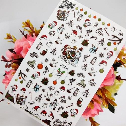 Merry Christmas Nail Sticker 3D Sliders Foil Designs Snowman Santa Claus Nail Art Decoraciones Toenail Manicure Accesorios Tips