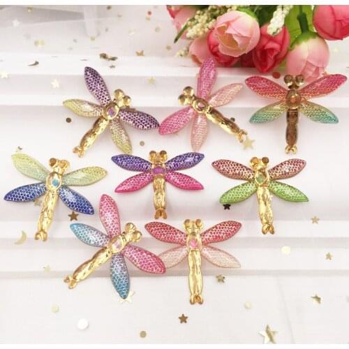 Mix Shiny Colorful Big Dragonfly Flat Back rhinestone Cabochon Miniature Applique DIY scrapbook 1 hole ornament home figurines