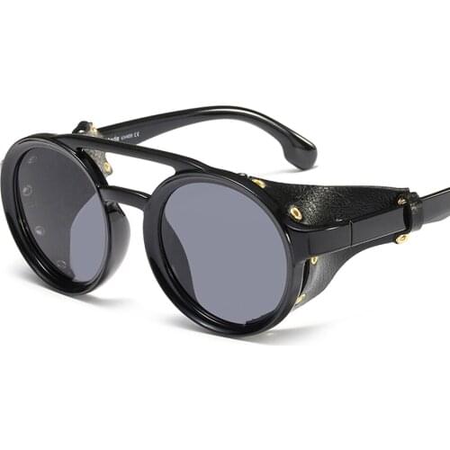 Veshion Side Shield Sunglasses Men Round Vintage Black Steampunk Sun Glasses for Women 2021 Rivet Uv400 Yellow Summer