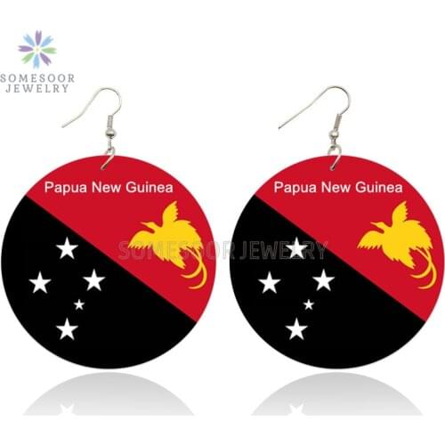 SOMESOOR Both Sides Printing Papua New Guinea Flag Wooden Drop Earrings Photos Wood Dangle Jewelry As Women Christmas Gift