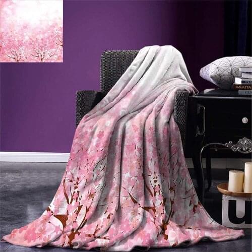 Light Pink Throw Blanket Japanese Cherry Blossom Sakura Tree with Romantic Influence Asian Nature Theme Warm Microfiber Blanket