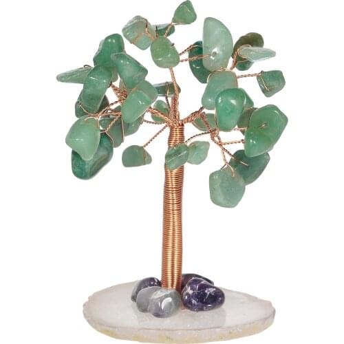 TUMBEELLUWA Natural Amethyst Luck Money Tree Reiki Healing Agate Slice Base For Home Decoration Office Ornaments DIY Gift