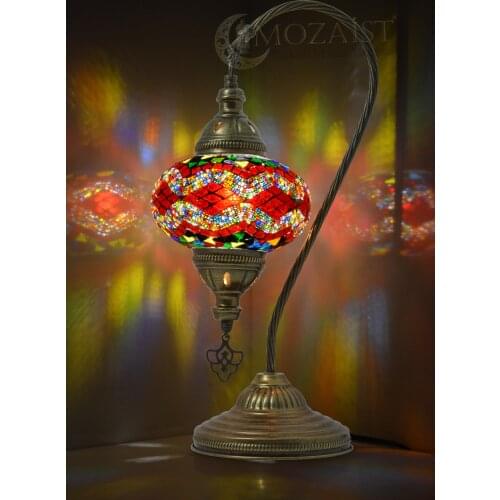 MOZAIST Turkish Lamp, Swan Neck Mosaic Table Lamp, Moroccan Decorative Glass Antique Bohemian Vintage Light Shade, Tiffany Desk