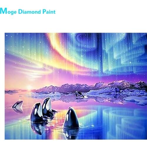 Killer whale animal Diamond Painting Full Round Aurora Borealis scenic Nouveaute DIY Toy sticking drill cross embroidery 5D