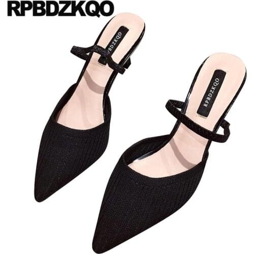 Mary jane stiletto pumps size 4 34 mules slipper fashion kitten high heels ladies 2019 black medium shoes slip on pointed toe
