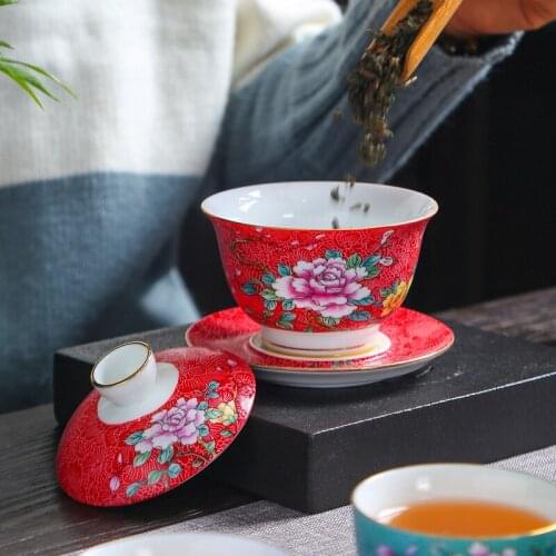 NEWYEARNEW 1piece Tea Tureen Vintage Color Enamel Accessorie Ceramic Cup Business Tableware Wedding Gift
