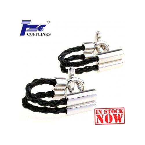 Black Leather Cufflink Cuff Link 2 Pairs Free Shipping Promotion