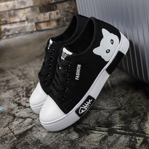 2020 Woman Vulcanized Women Flats Canvas Female Cartoon Cat Womens Platform Sneakers Ladies Board Shoes Round Toe Plus Size 41
