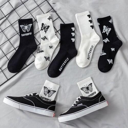 2021 High Quality Butterfly Socks Cute Happy Harajuku Femme Skateboard Korean Style Woman Socks Fashion EU Size 35-42 Hip-hop