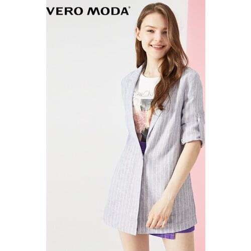 Vero Moda Women Stripes Linen Two-way Sleeves Suit Coat Blazer | 319308524