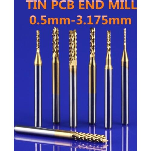 0.5mm-3.175mm,10PCS,Solid carbide tungsten steel TiN coated PCB end mill,corn milling cutter,CCL,circuit boards,insulation board