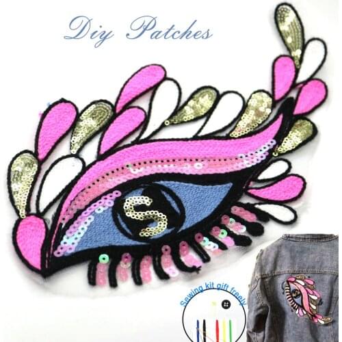 1pc sew on sequins eye Patches for Clothes Embroidery eyes parches Applique Decoration patch