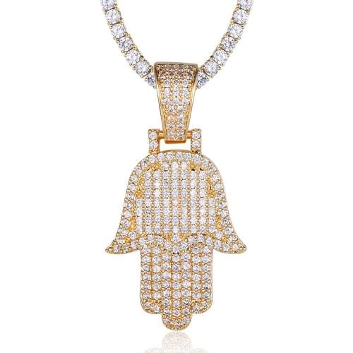 100% Micro Zircon Hip Hop Super Shine Hamsa Hand Pendant Necklace For Men Jewelry Wholesale Gift Custom Accept CZ Rapper Jewelry