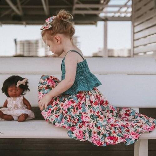 New Toddler Summer baby girls clothing set Outfits Off Shoulder children T- shirt+Floral Skirt 2pcs suit kids clothes set