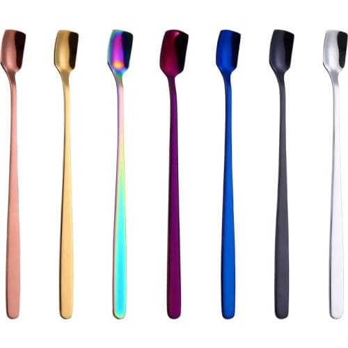 2pcs/set Long Handle Stainless Steel Square Spoon Dinner Spoon Household Dessert Spoon Korean Stirring Spoon