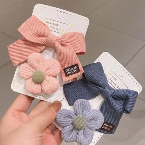 2pcs New Bow Hairpins Knitting Big Flower Hair Clips Barrette Geometric Plaid Bowknot Hairgrips Hair Ornaments Hair Accessories
