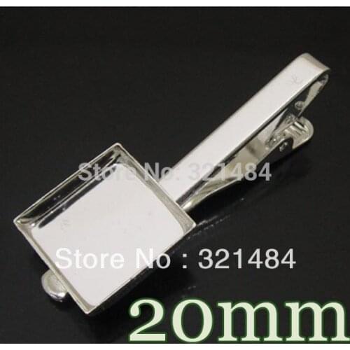 200piece Silver plated Mens Tie Clip Blank Base Cufflinks Sqaure 20mm bezel setting Wholesale