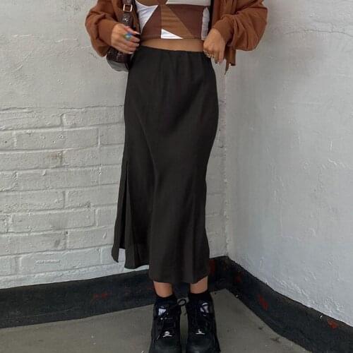 2021 Summer Lace Patchwork Fashion Womens Skirt Black High Waist Split Female Trumpet Skirt Streetwear Vintage Lady Vestidos