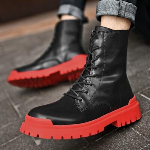 2020 Boots Mens Leather Dress Black Red Platform Cowboy Ankle Boots Winter Men Waterproof Motorcycle Western Man Boots Coturno