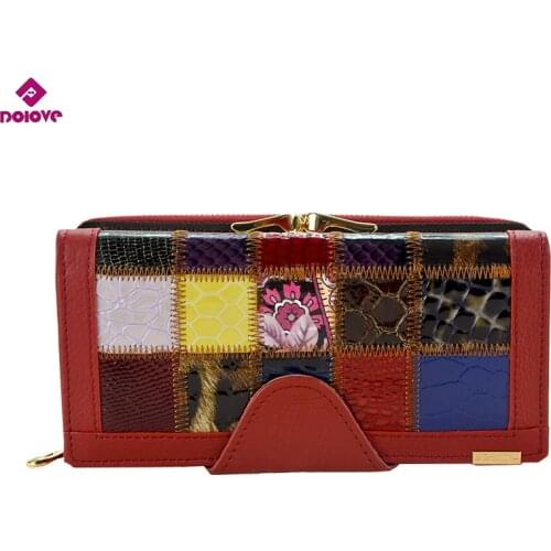 DOLOVE Brand 3 Fold Fashion Genuine Leather Women Wallets Patchwork Hasp Coin Pocket Purse Female Clutch Bag Lady Money Clip D2