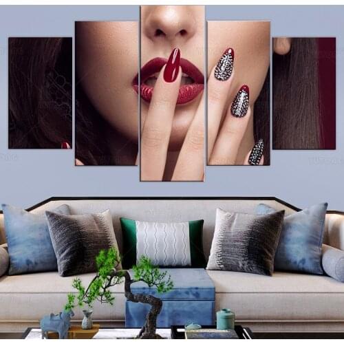 Decorative pictures 5 pieces Sexy Woman Lip nails Poster Modular Paintings on the Wall art Canvas Prints living room home decor
