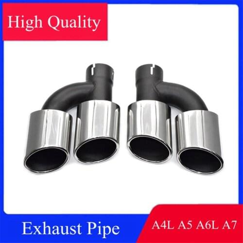 Pair Double Silver Tube Muffler Exhaust Pipe For A-udi A4L A5 A6L A7 Upgrade S4 S5 S6 S7 H Style Black Stainless Steel Car Tips
