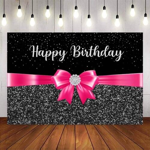 Happy Birthday Party Backdrop Pink Background for photo studio black and diamond birthday party decoration supplies