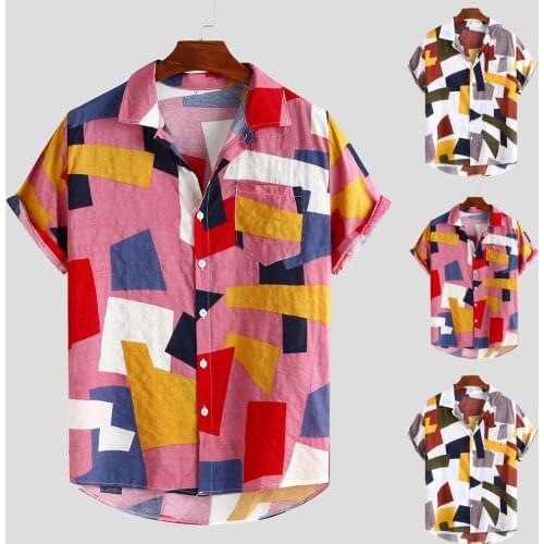 Fashion Mens Printed Hawaiian Shirt Loose Short Sleeve Casual Buttons Shirt Retro Loose Beach Causal Shirts Men Dress Clothes