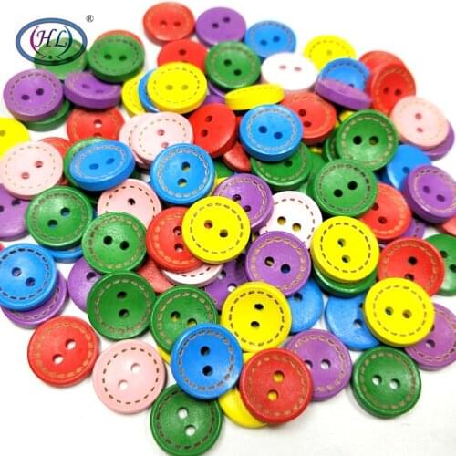 HL 15mm 20/40/60pcs Mix Color 2 Holes Wood Buttons Apparel Sewing Accessories DIY Scrapbooking Crafts