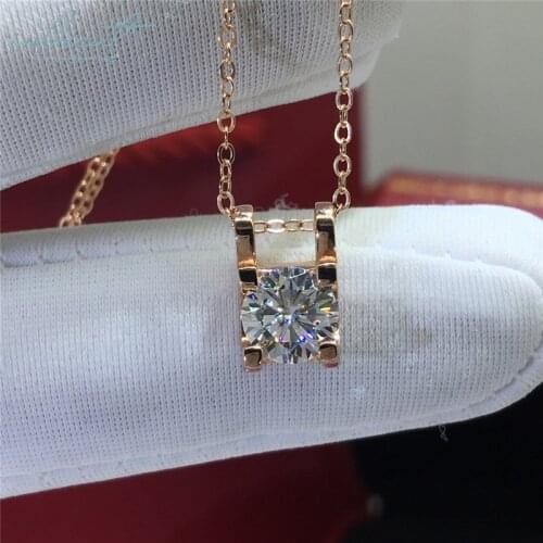 Inbeaut Genuine 18K Rose Gold Plated 925 Silver Excellent Cut Best Quality D Color Pass Diamond Test Moissanit Pendant Necklace