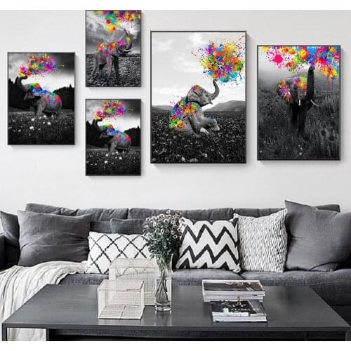 Modern Color Graffiti Wall Art Posters Lovely Animal Elephant Print Canvas Painting for Living Room Corridor Home Decor Pictures