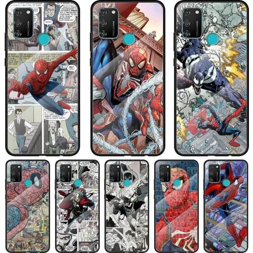 Marvel Comic Spider Man Tempered Glass Cover For Honor 30 20 10 9X 8X Pro Plus Lite Silicone Phone Case Coque