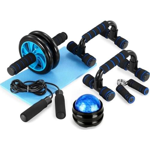 TOMSHOO 5-In-1 AB Wheel Roller Kit with Push-Up Bar Jump Rope Hand Gripper and Knee Pad Abdominal Core Carver Fitness Workout