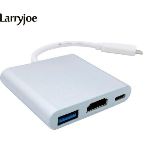 Larryjoe New 3in1 USB 3.1 Type C to HDMI-compatible Digital AV & USB 3.0 USB OTG & USB-C Female Charger Adapter