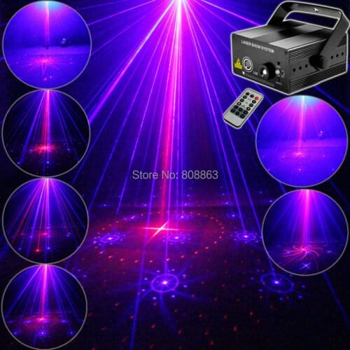 ESHINY Mini Blue Red Laser 16 Patterns Projector Led Remote DJ Lighting Dance Xmas Disco Club Home Party Stage Light Show B4D2