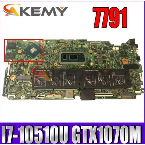 FOR DELL 7791 Laptop motherboard CN-0850TM 0850TM 085TM 18806-1 with SRGKW I7-10510U N17S--G2-A1 GTX1070M 100% working well