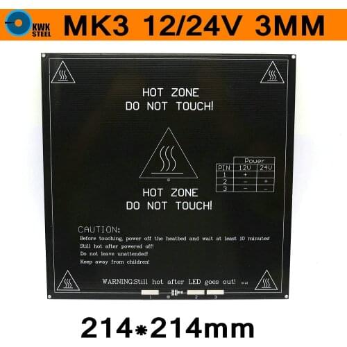 MK3 Hotbed 12V 24V Dual Power Heated Bed Aluminum Board Heatbed AL Sheet 3D Printer Parts RepRap 214*214mm 3mm Thick PCB Black