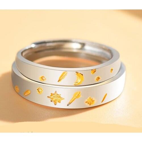 Fashion paired couple rings sun and moon simulation silver rings for women men lovers couples matching engagement rings jewelry