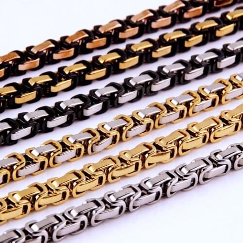 Mens Necklaces Chains Gold Black Tone Stainless Steel Byzantine Chain Necklace for Men Jewelry Fashion Gift 5/6/8mm