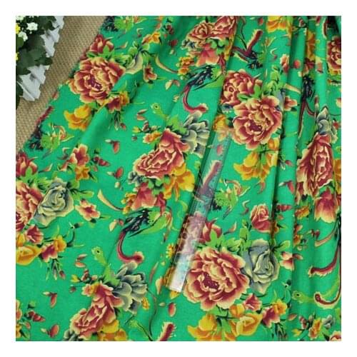 Soft Linen Cotton Fabric Chinese Flowers Printed Fabrics for Sewing Clothes Garments Dress Curtain Decorations 50x140cm 1Pcs/Lot